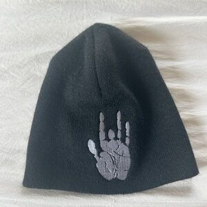 J. Garcia Black Beanie with Gray Hand Design Grateful Dead 💀 Clean + great shape